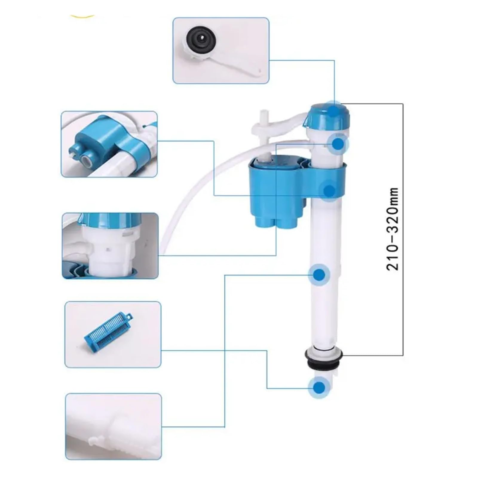 Fluxómetro manual para inodoro Piezas De Llenado Inodoro Válvula Descarga Drenaje Agua Juego Botones Fácil Mantenimiento(260mm)