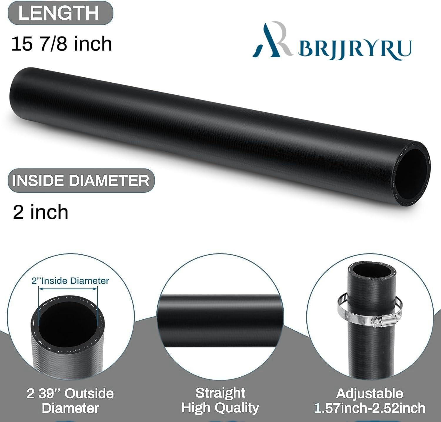 2" ID Gasoline Fuel Filler Neck Hose with 4 Clamps - 15 7/8" Straight Gas Tank Hose Replacement