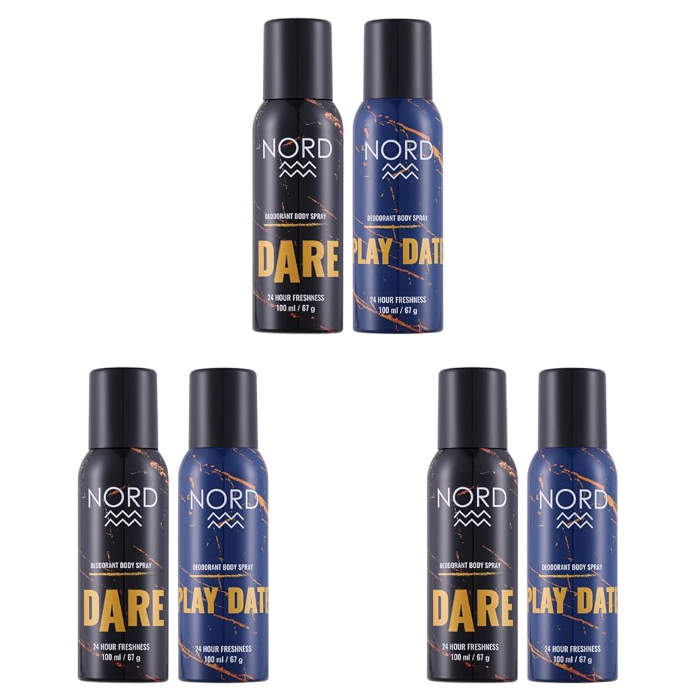 NORD Deodorant Body Spray For Men - Dare and Play Date 100 ml each (Pack of 6), Gift sets, Deodorant combo sets