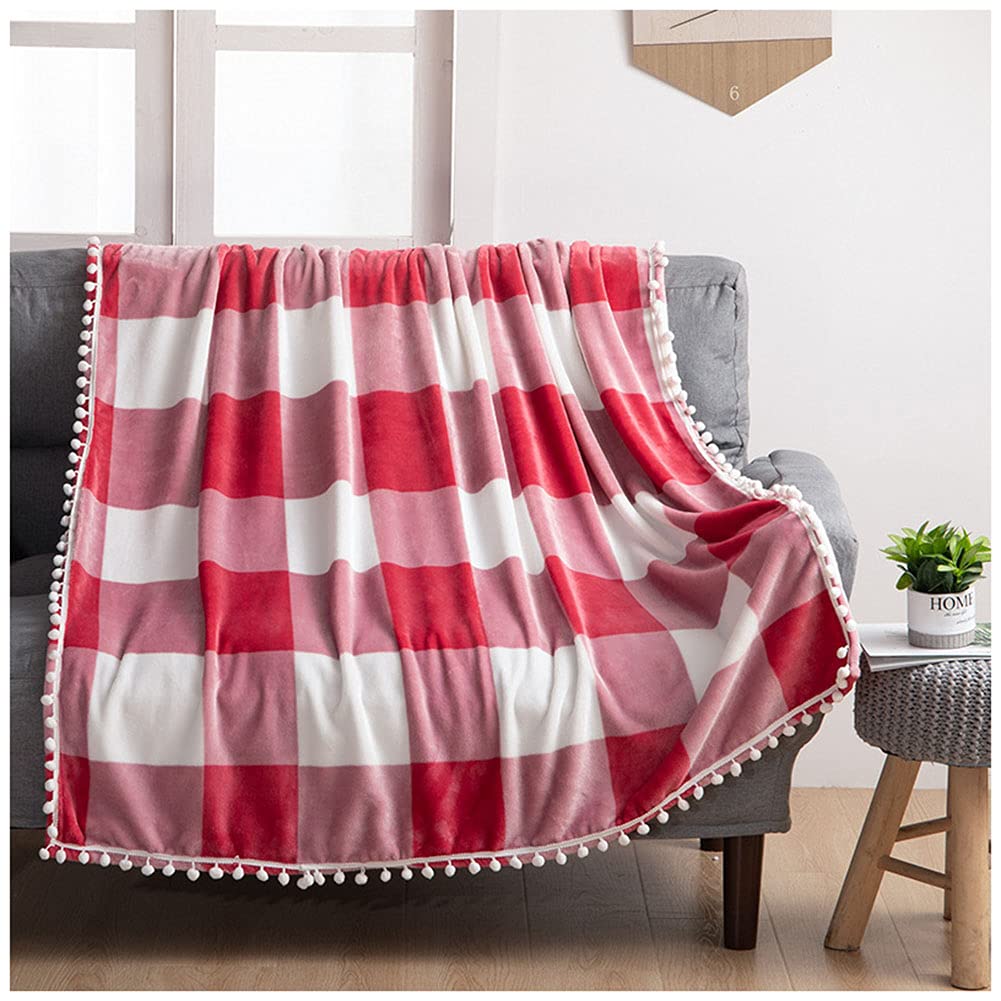 Pogrubiony pled frędzel miękki pluszowy koc kula sofa kołdra ciepły flanelowy koc polarowy lekki przytulny koc na łóżko miękki koc narzuta na kanapę narzuta na łóżko, kanapę, samochód redSL 168 * 230 cm