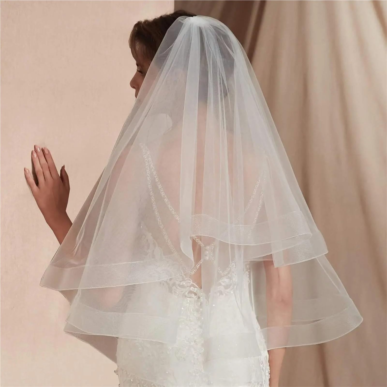 Velo Novia 2 uds Velo de Novia de 2 Capas con Peine velos de Boda de caída Corta for Novia for Mujer