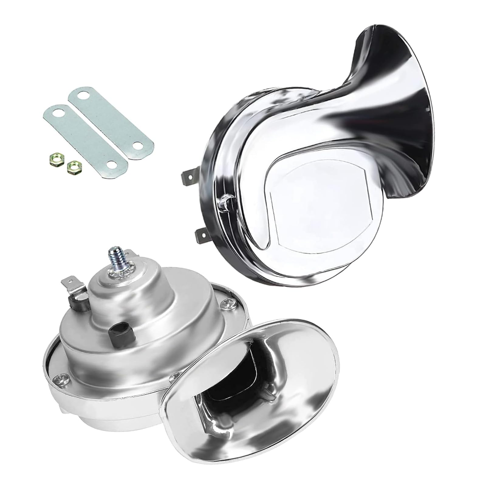 2 PCS Car Whistle Snail Air Horn, Super Loud 300DB High Bass Modified Waterproof Horn Replacement, 12V Two-tone Loud Horn Kit, Universal Accessories for Most Cars Motorcycles Boats (Silver)