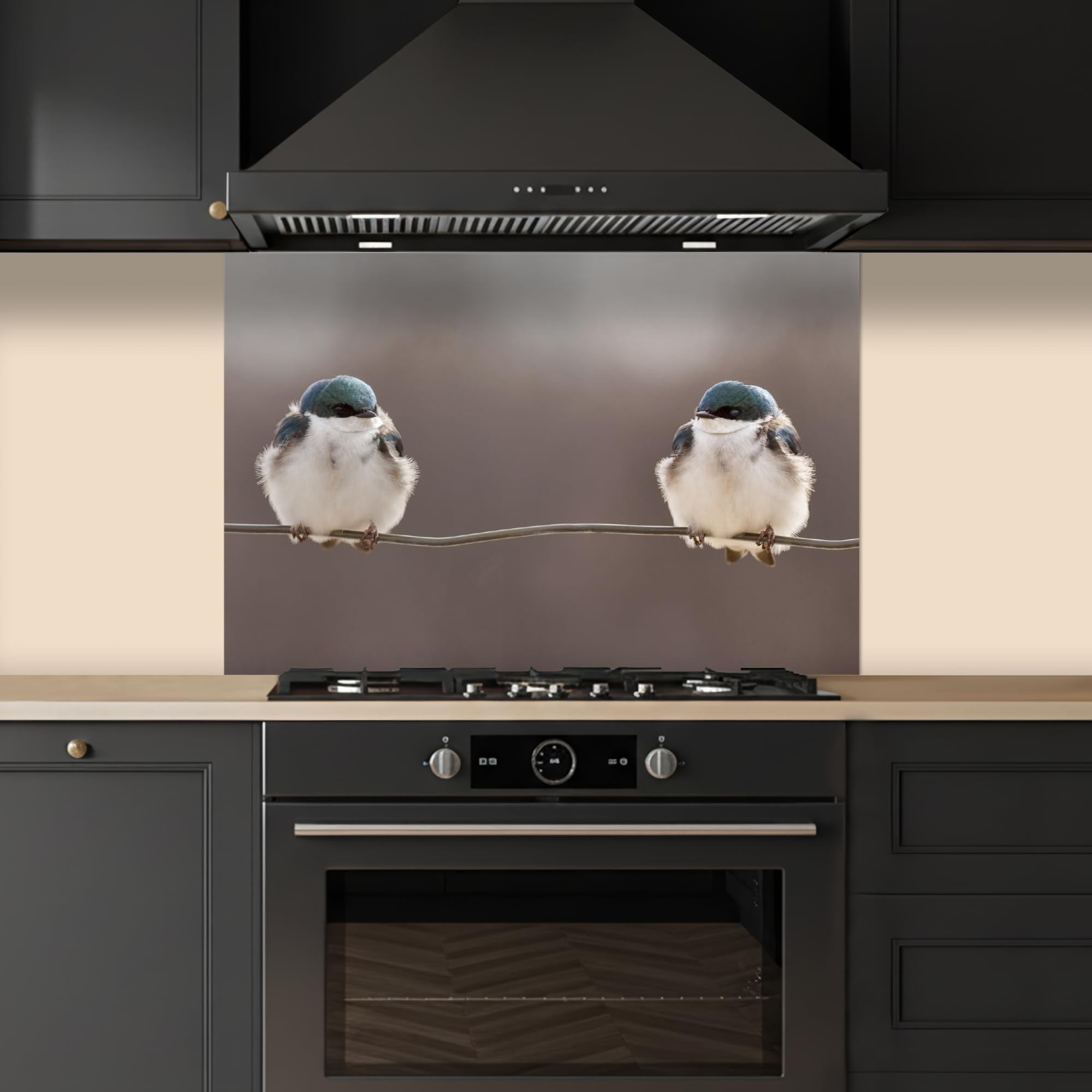 KitchenYeah© Paraschizzi Cucina Adesivo 60x90 cm Pannello Parete per Paraspruzzi Adesivi Muro Uccelli - Animali - Filo - Ritratto