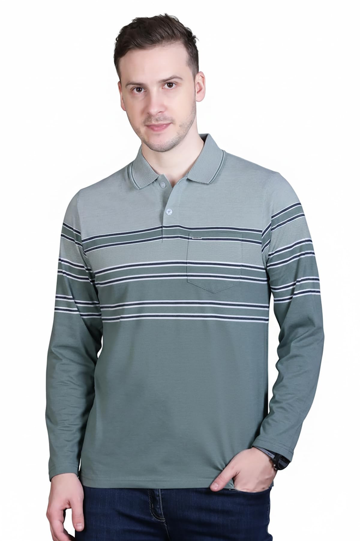 Full Sleeve Polo T Shirt for Man Cotton with Pocket and Collar - Regular Fit Tshirt-image-15