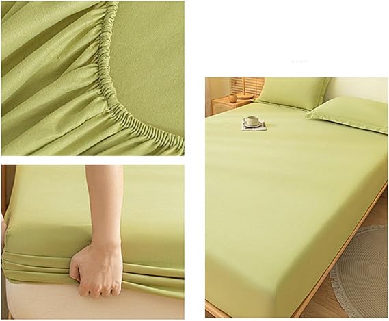 Polyester Cotton King Size Fitted Sheets Deep Green 12 inch Deep Pocket, Solid Color Fitted Sheet, 71x79