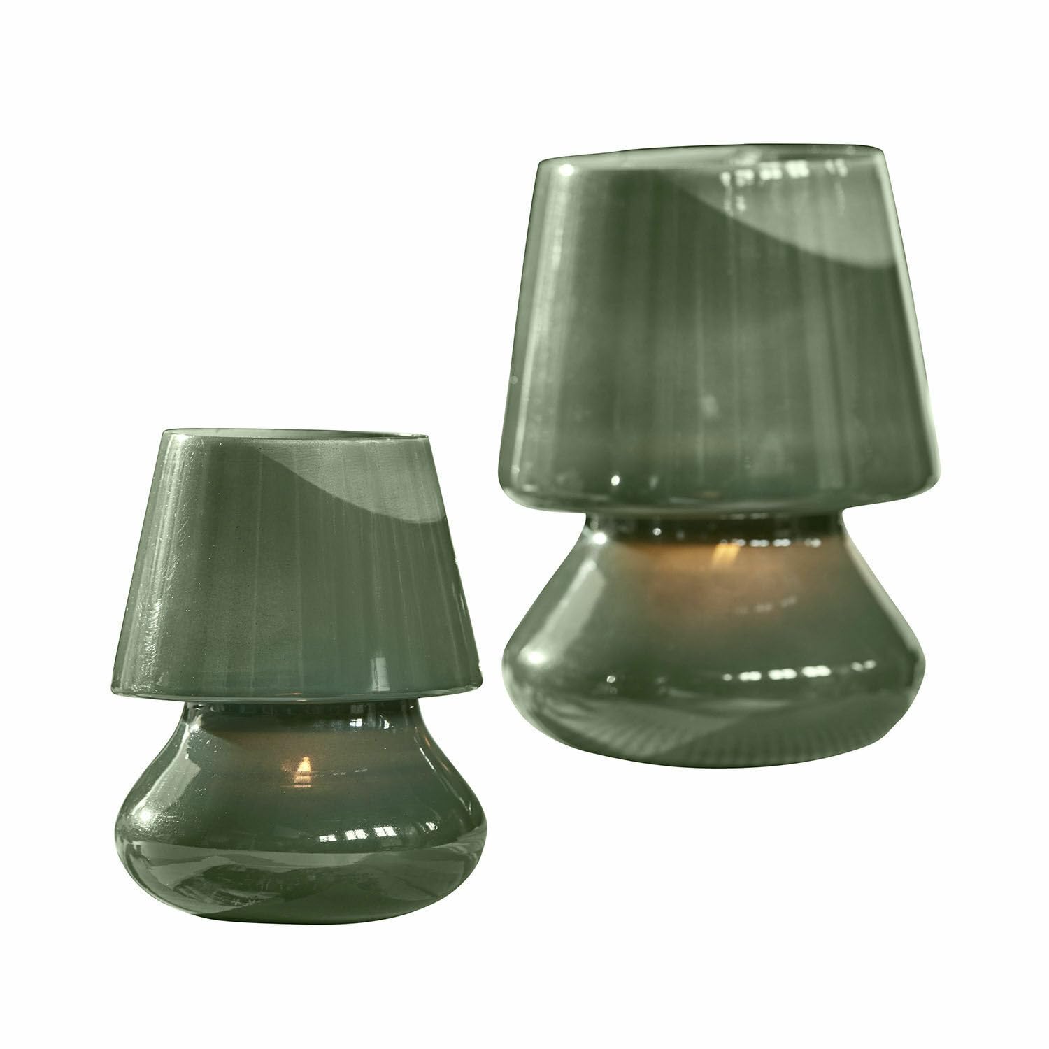Loberon Windlicht 2er Set Sorrivella, grün | Zwei Größen - Mundgeblasen - Milchglas-Effekt - Kerzenhalter - Dekoration - Glas
