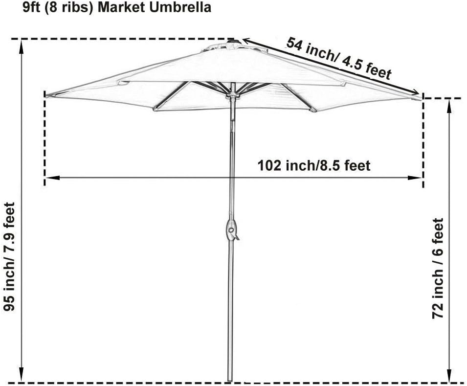 9 Feet Outdoor Patio Umbrella with Crank and Tilt, Excellent Sun Protection Umbrella Canopy, UPF 50+
