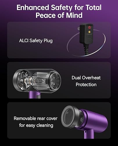 Miniatura 6 de CONFU - Secador de pelo con difusor, secador iónico de 1600 W, portátil, ligero, secado rápido, secador de pelo de iones negativos, 3 ajustes de