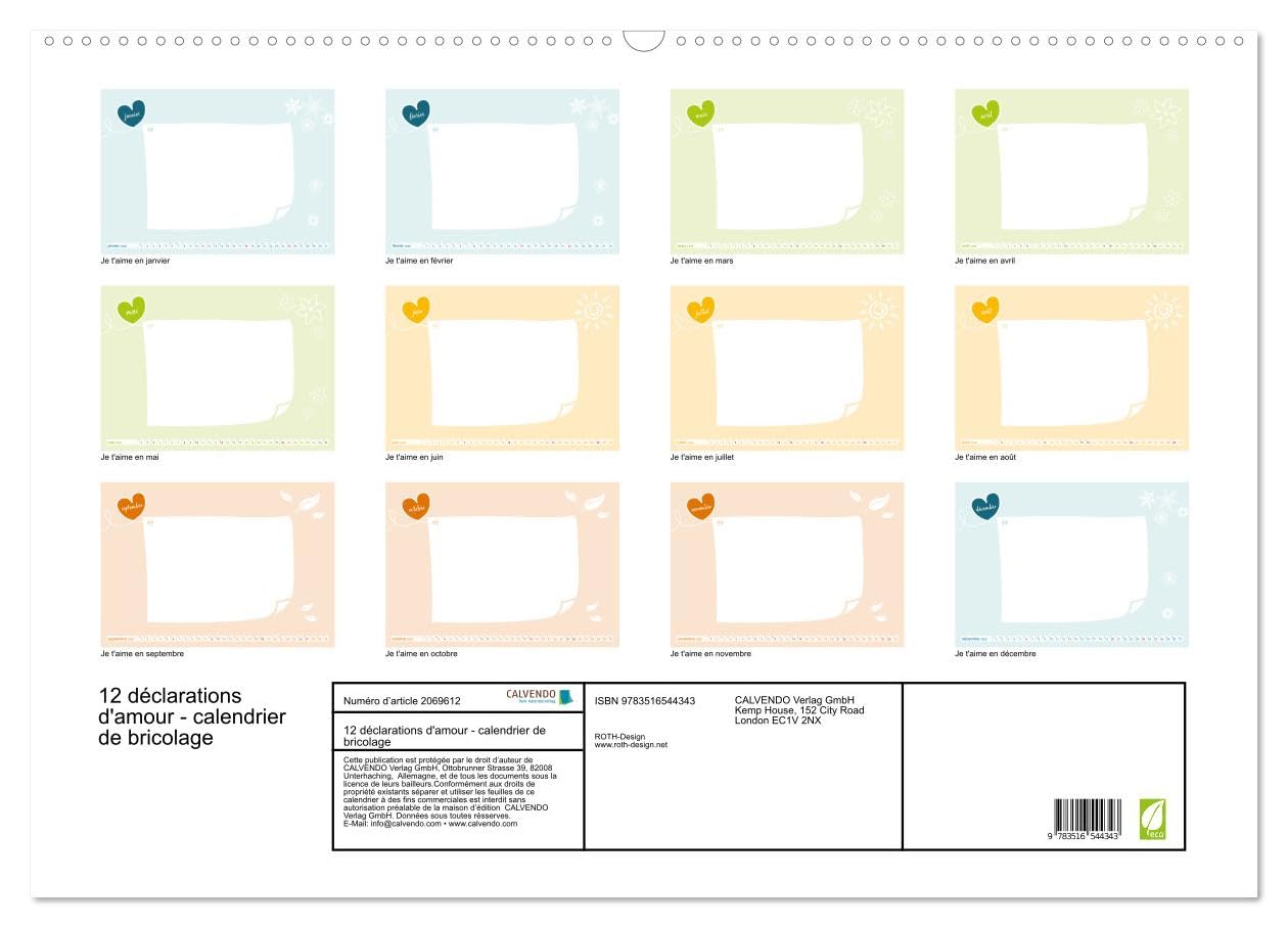 12 déclarations d'amour - calendrier de bricolage (Calendrier mural 2026 DIN A2 vertical), CALVENDO calendrier mensuel: Ce calendrier est un très beau cadeau qui vient du cœur. (CALVENDO Hobby)