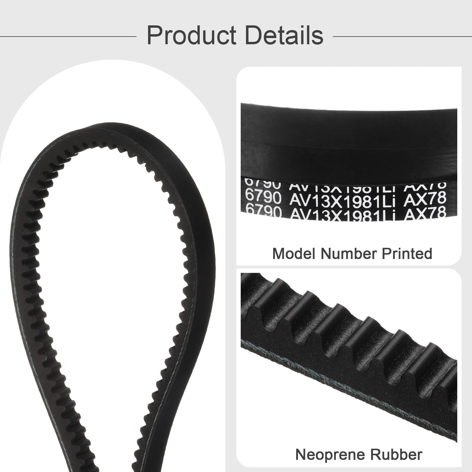 uxcell 3 correas trapezoidales AX78 EPDM de goma industrial dentada, borde sin procesar, 1,27 cm de ancho x 198 cm de circunferencia interior