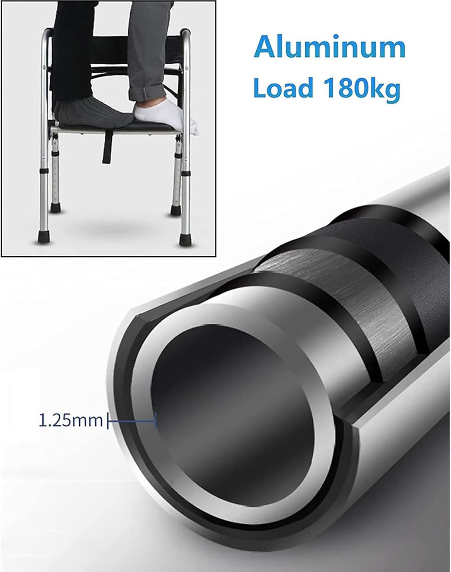 Leichter Aluminium Gehbock mit Rollen Klappbar, 4-Rad-Walker mit gepolstertem Sitz, arretierbare Bremsen, einfach zu faltender Gehwagen, für ältere oder behinderte Menschen, Mobilitätshilfe