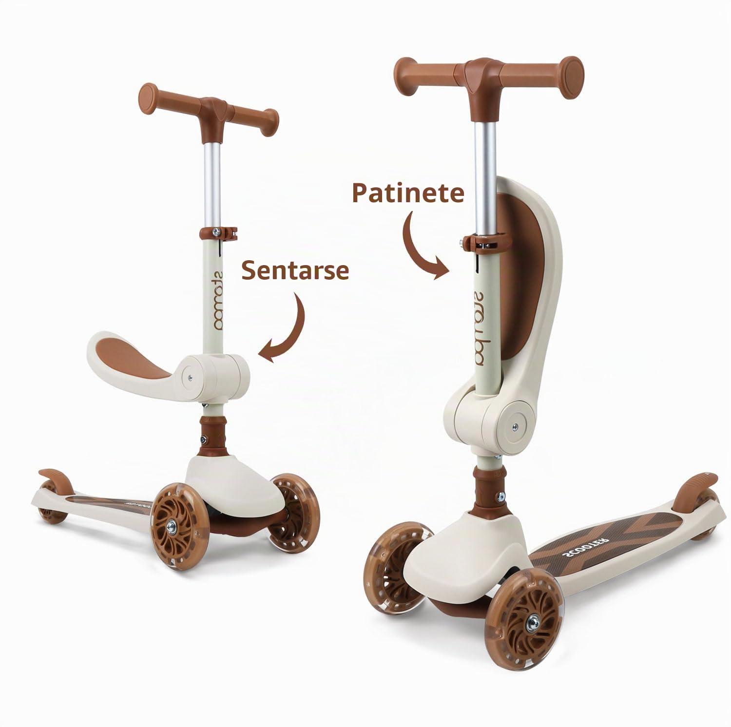 Stompa Patinete para niños de 2 años, Patinete 2 en 1 para niños a Partir de 2 años hasta 50 kg, con Asiento Plegable y Ruedas LED, Altura Regulable, Plegable, Scooter para niñas de 2-6 años