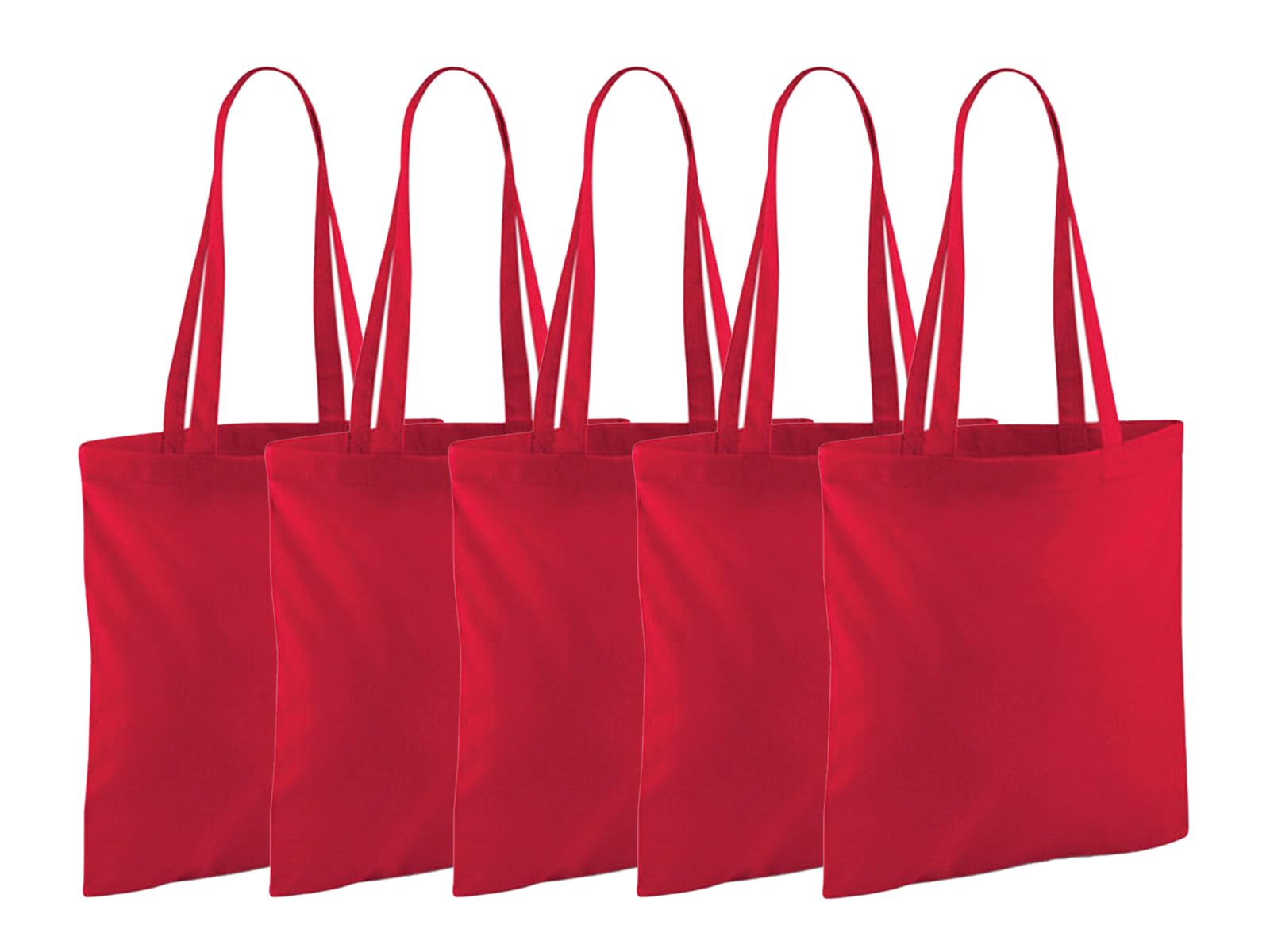 NGWorld Pack of Eco-Friendly Cotton Tote Bags - 5 x Classic Red - One Size