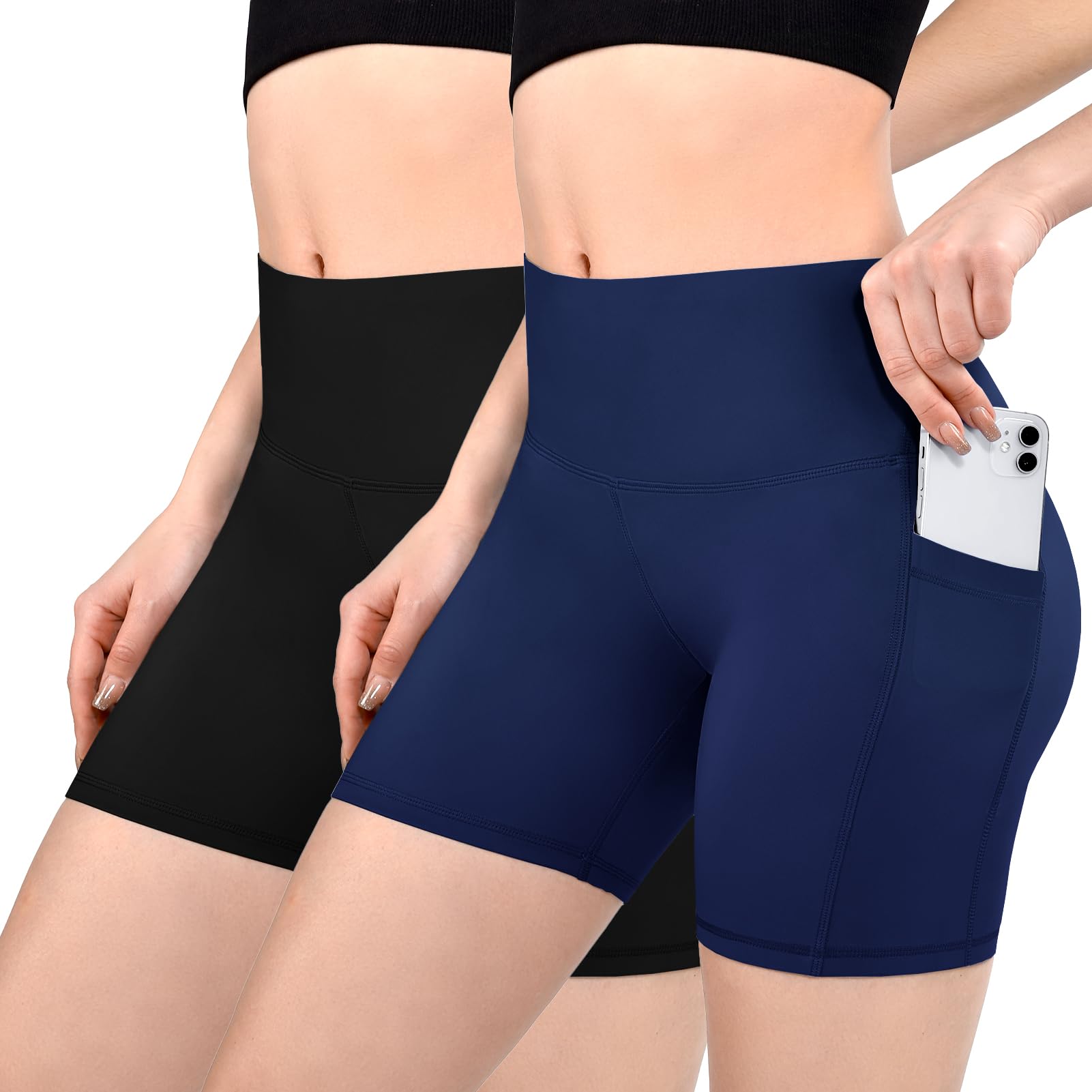 Sanpetix Radlerhose Damen mit Taschen High Waist Sporthose Damen Kurz Sport Shorts für Gym