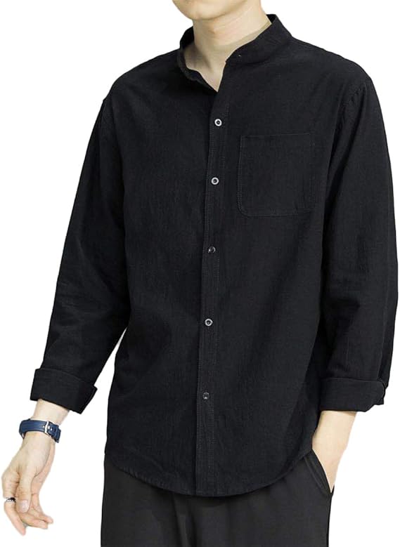 Amazon メンズ シャツ 長袖 リネンシャツ 麻 トップス 通勤 軽量 開襟 細身 シャツ 通販