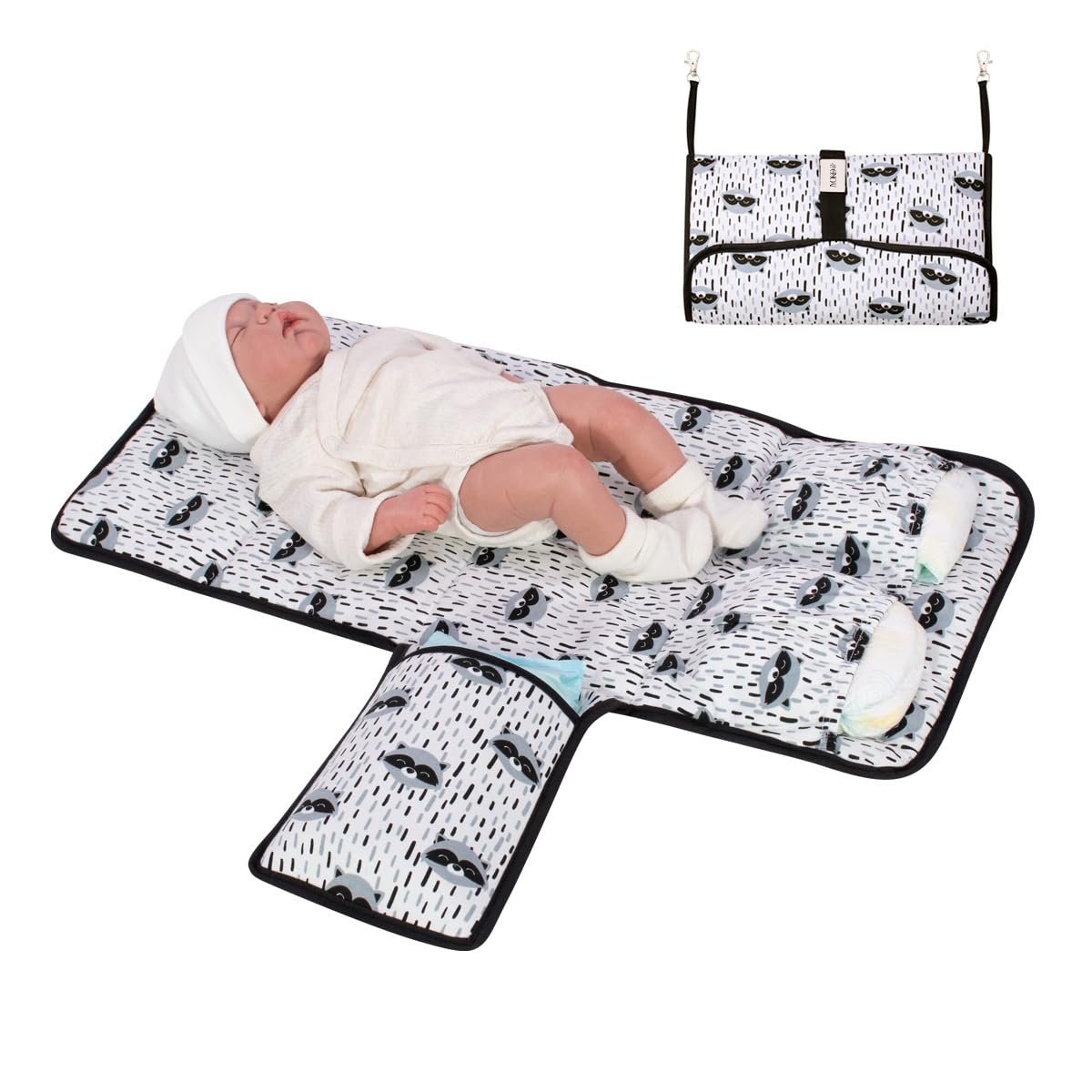 JYOKO KIDS Tragbare Wickelunterlage, wasserdicht, faltbar, gepolstert (Raccoon)