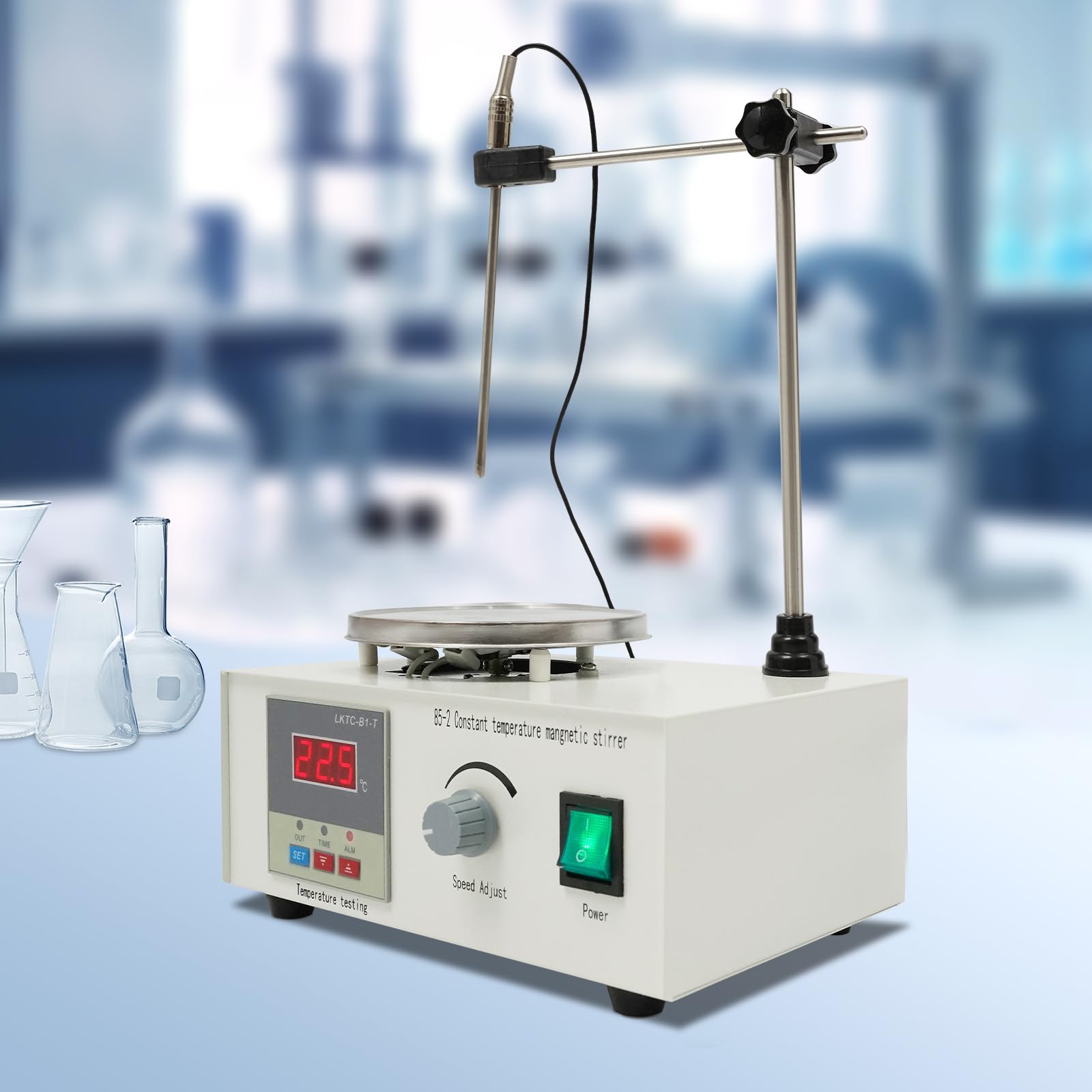 Agitador magnético de 250W con placa calefactora, pantalla digital, control preciso de la temperatura, 2000 ml, 1-2000 RPM, barra estándar y agitadora incluida