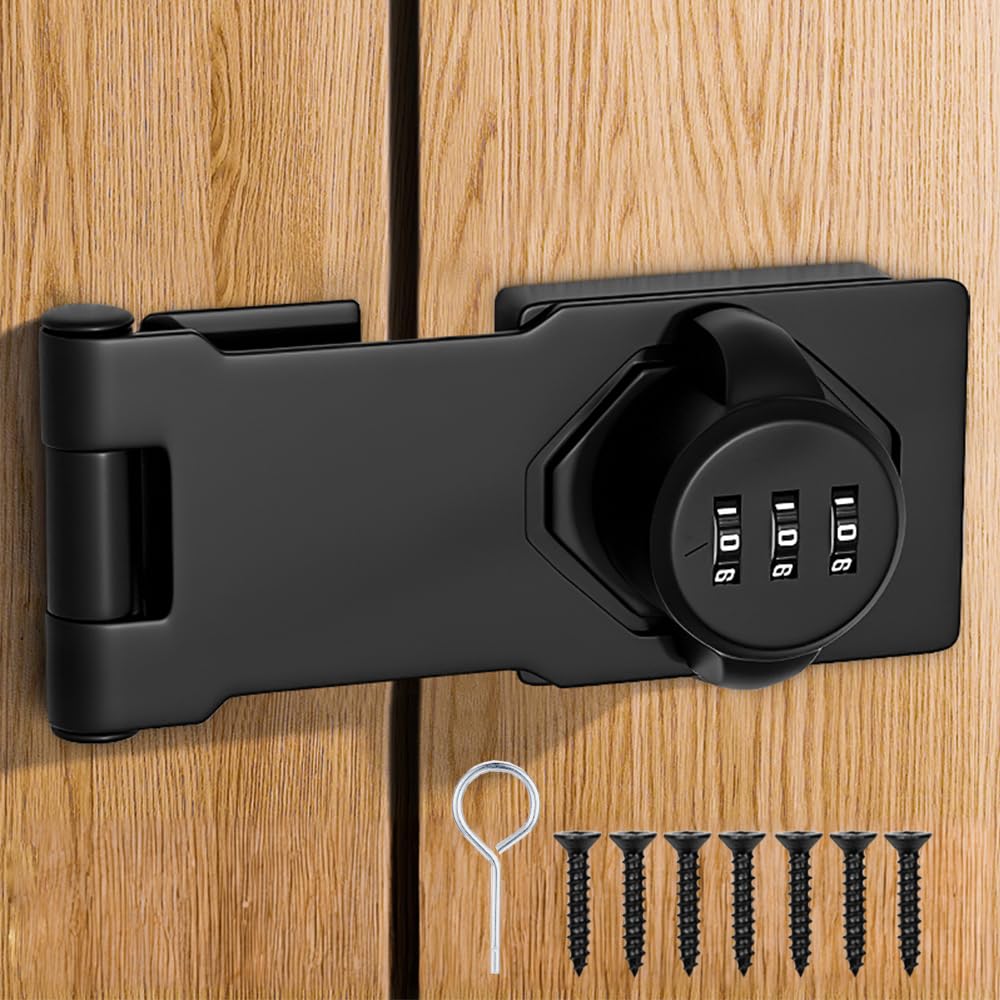 MIVITOOMCabinet Password Hasp Locks - Rotate Combination Latch Locks Stainless Steel Balck Mechanical Door Security Locks for Small Doors, Cabinets, Barn Door, Garden （3.5 inch）