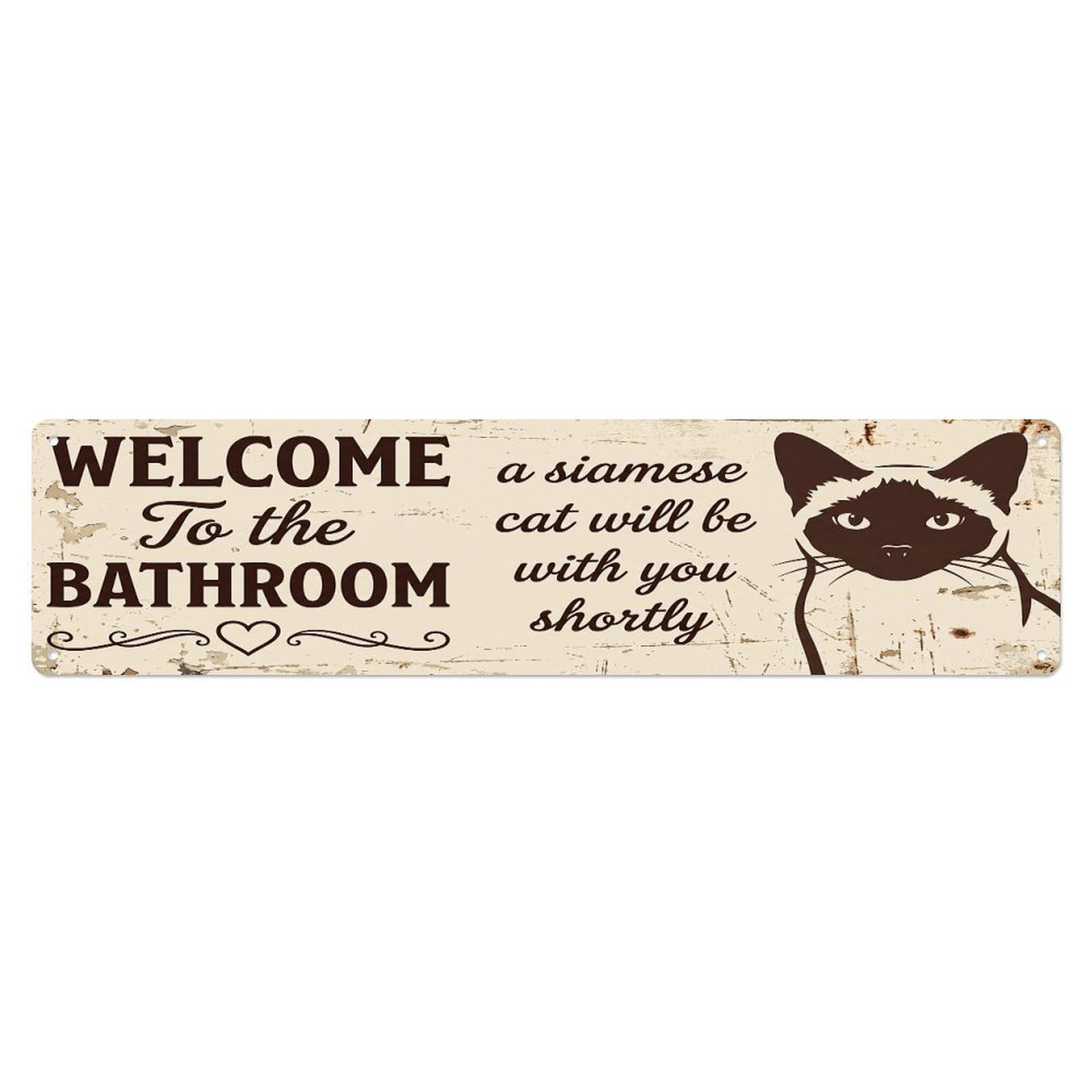 Vintage WELCOME To The BATHROOM Siamese Cat Metal Tin Sign