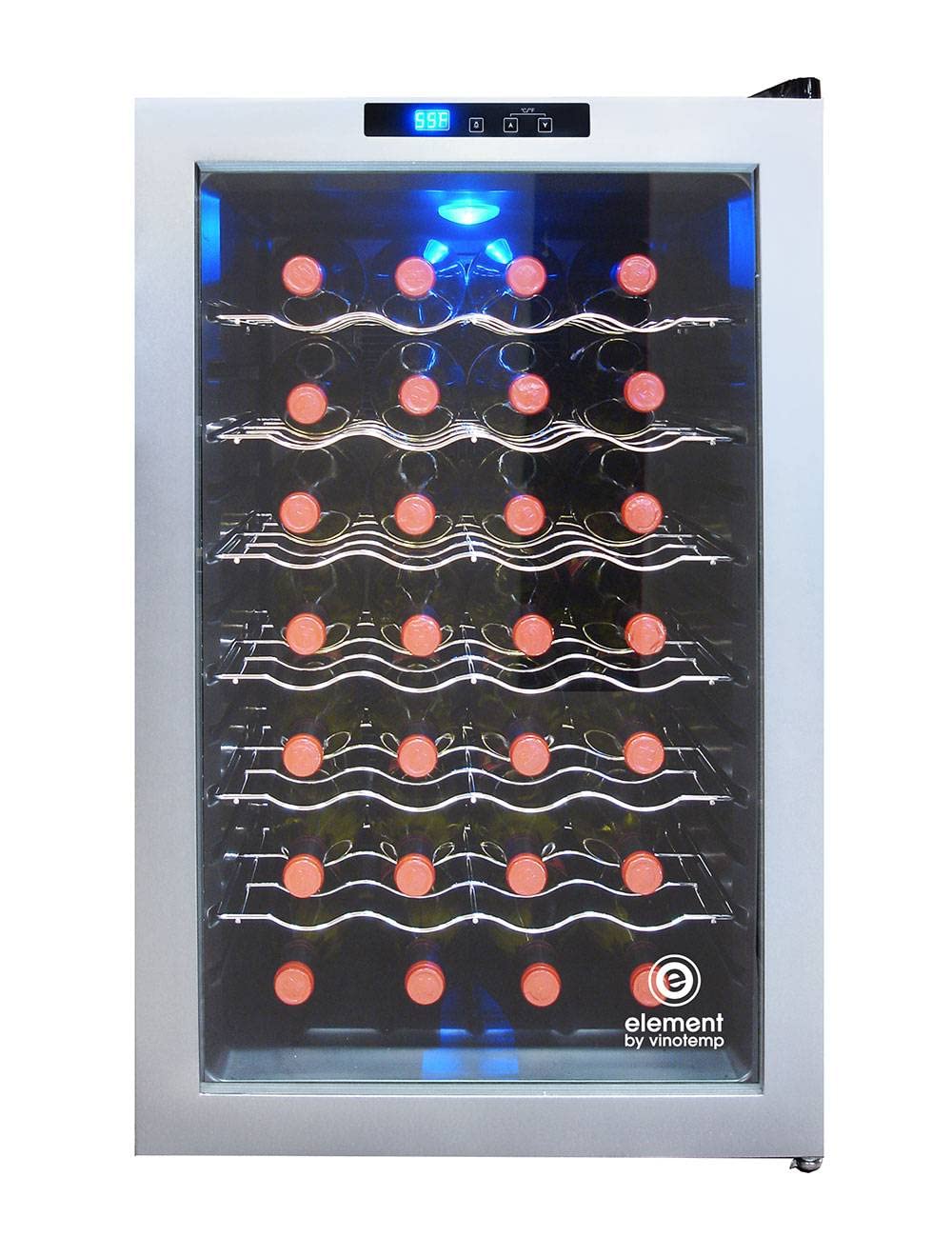 Refrigerador Vinotemp EL 28SILC, refrigerador independiente para vinos con pantalla táctil, control de temperatura ajustable, puerta de vidrio de doble panel y cerradura de seguridad, 28 botellas, metálico