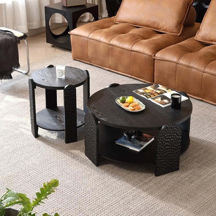 Table basse noire ronde bout de canapé salon et boutique - 5