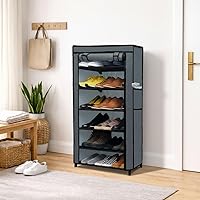 RAXON WORLD Space-Saving Shoe Organizer, 6-Tier Covered Shoe Rack with 18+ Shoe Capacity, Dustproof Fabric Cover, Powder...
