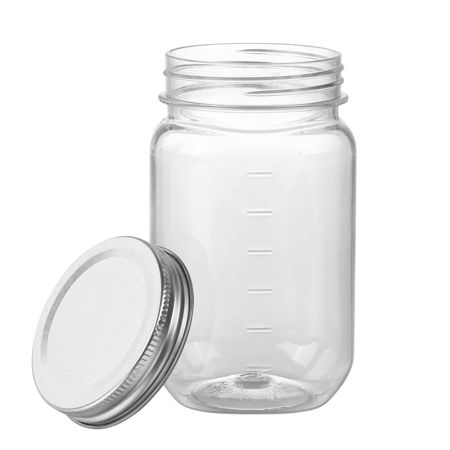 OMNISAFE 16 Ounce Clear Plastic Mason Jars With Screw On Lid, Reusable Empty Jars for Food Storage, Round BPA Free Containers for Sealing, Dry Food, Snacks, Candies, Breakage-proof, (Silver - 20 Pack)