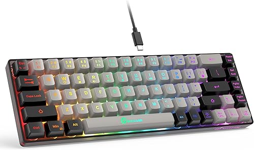 Teclado para juegos al 65%, mini teclado retroiluminado con cable, ultracompacto, anti-fantasma, sin conflictos, 68 teclas, teclado con cable para