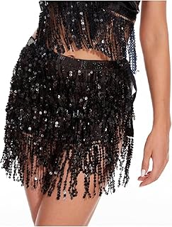 Women Sequin Hip Skirt Fringe Skirts Tassel Wrap Scarf Mini Skirt Party Rave Festival Outfit
