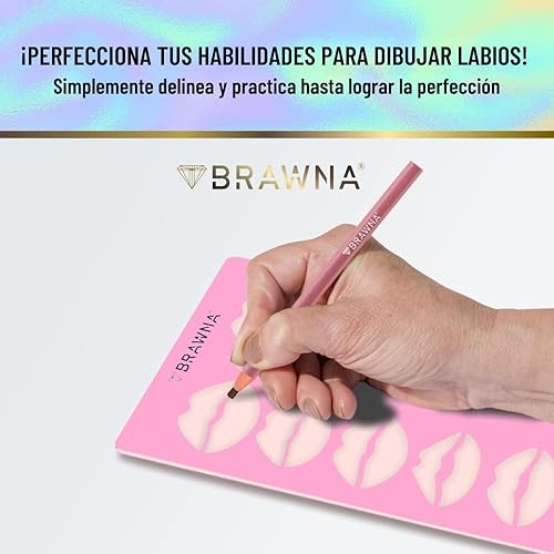 Vista 4 de BRAWNA Plantilla de práctica de tatuaje de rubor labial con piel de práctica rosa, plantilla de rubor labial para tatuaje de labios, kit de PMU
