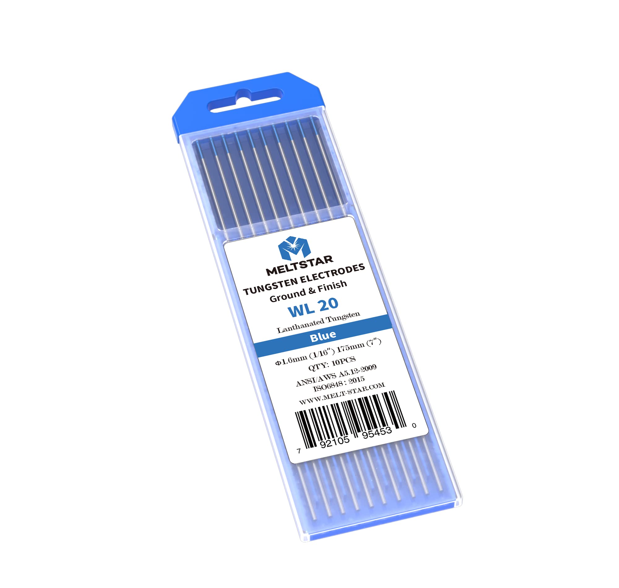 TIG Welding Tungsten Electrodes 2% Lanthanated Tungsten 1/16” x 7” (Bule, WL20) 10-Pack