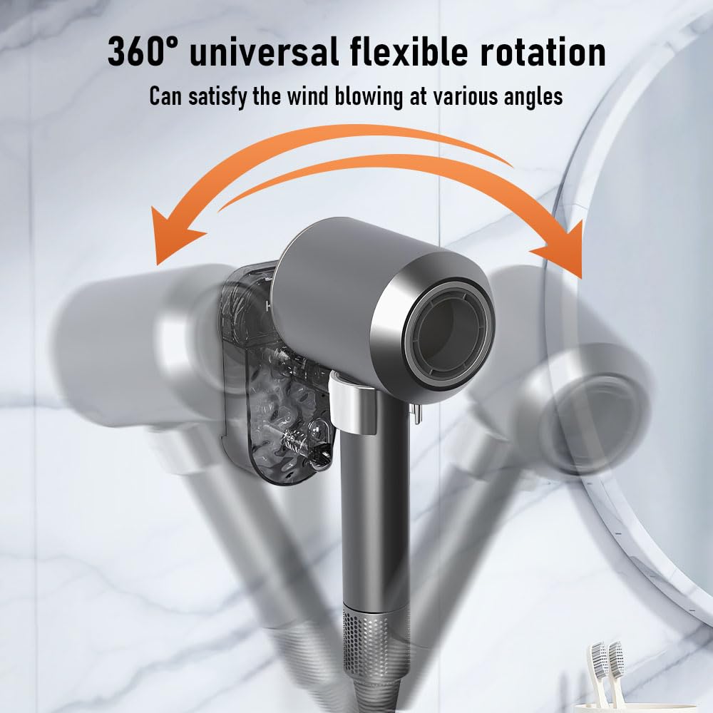 Dayinkes Hair Dryer Holder, No-Punch Rotating Hair Dryer Rack, Blow Dryer Holder Wall Mounted, Suction Cup Blow Dryer Holder, for Bathroom, for Bathrooms, Powder Rooms, Gyms