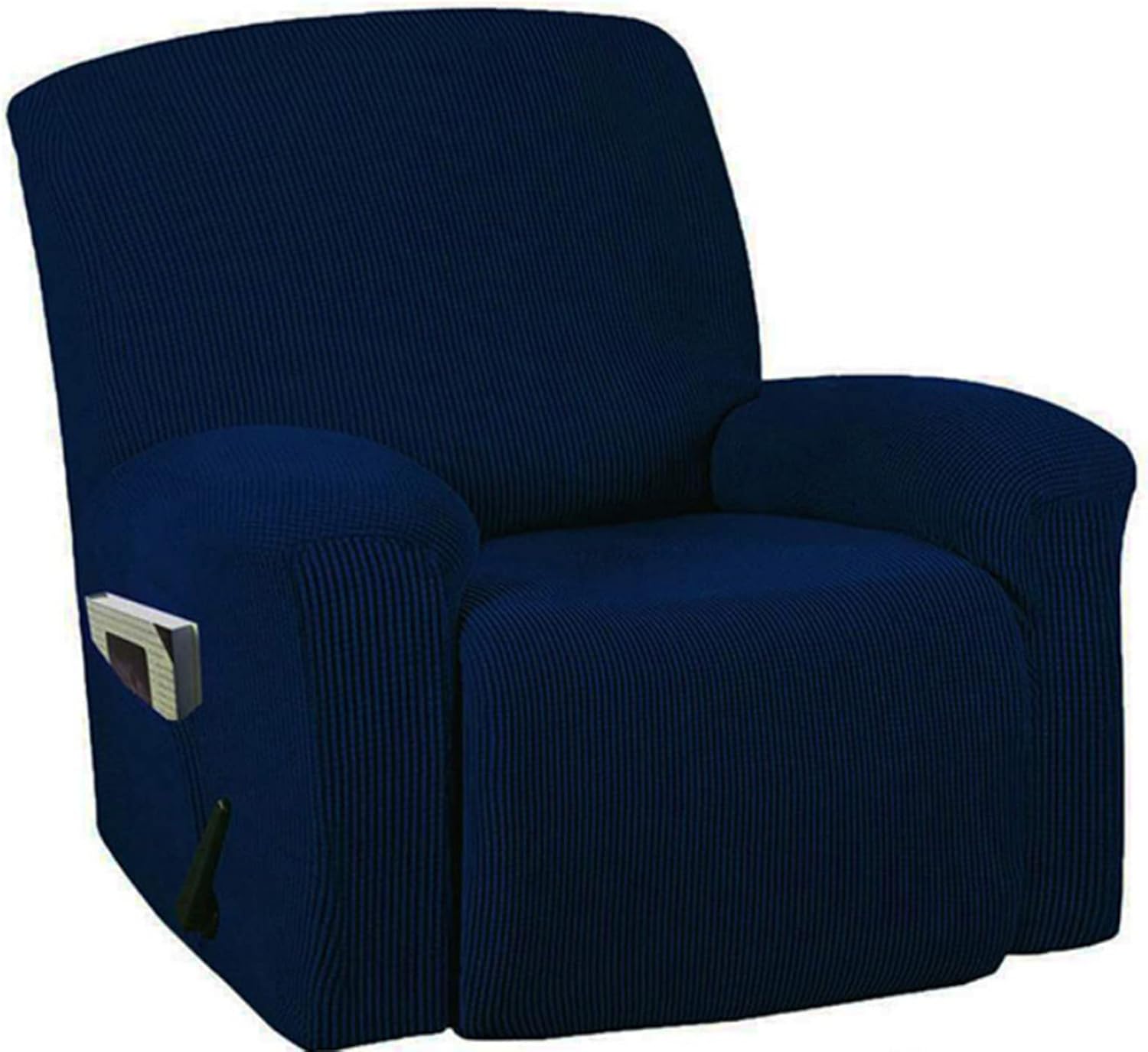 Recliner Cover for Living Room 4-Piece Stretch Recliner Couch Covers Jacquard Reclining Chair Slipcovers with Side Pocket, Soft Thick -Navy Blue