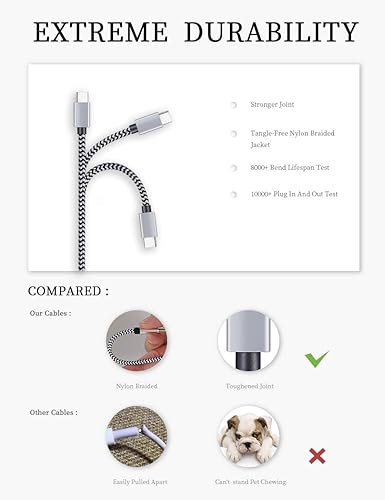 Miniatura 3 de Teeind Cable USB tipo C de carga rápida, Tpc001, paquete de 5 (6 pies 3 A), cables de carga C trenzados compatibles con Samsung S10e/note