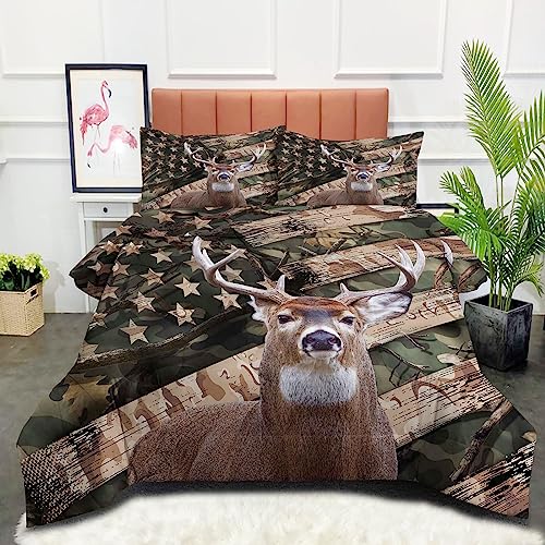 NINENINE Camo Deer Comforter Set - Twin Size, American Flag Wildlife Forest Bedding for Boys, Teens...