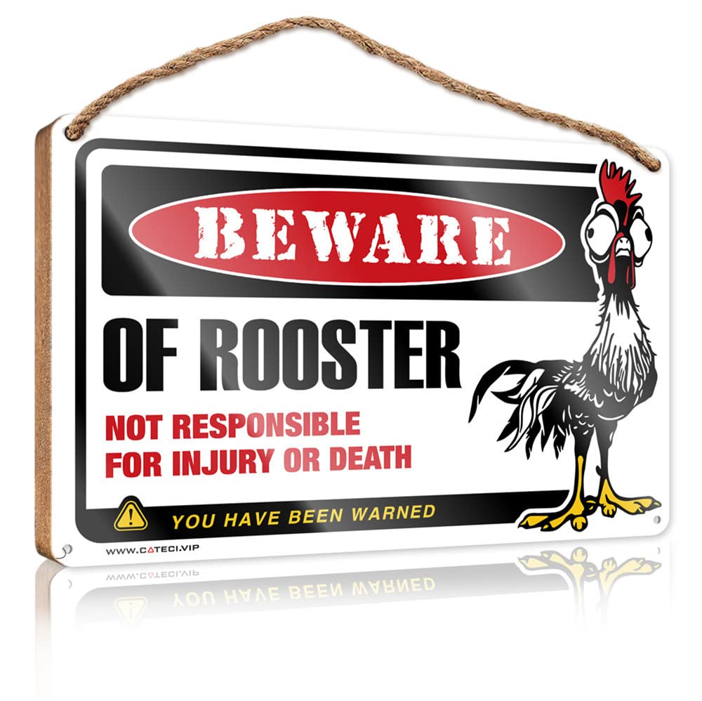 HELIOFORGE Funny Desk Live Signs Chicken Warning Sign Wooden(15X28CM)