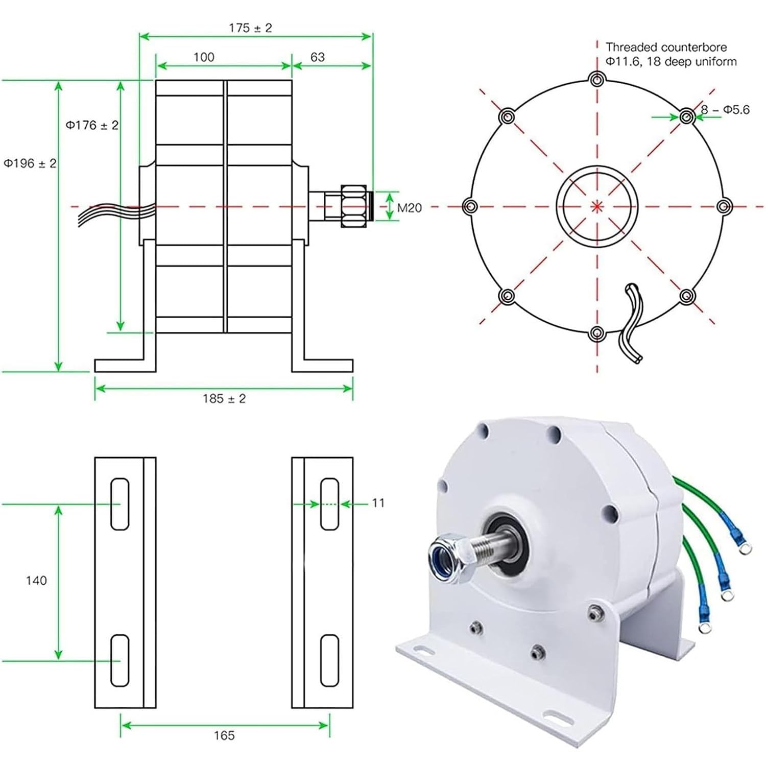 Alternatore Trifase, Generatore a Magnete Permanente CA, Generatore di Motore Elettrico a Magnete Permanente da 600W, per Turbina Eolica Orizzontale Verticale,12V
