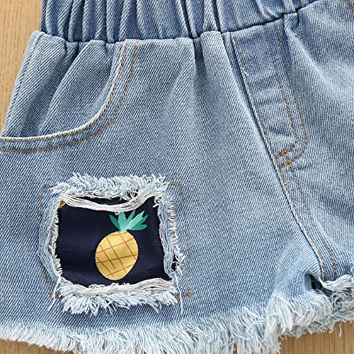 Terno infantil verão crianças pequenas um ombro pequeno estampa de abacaxi tops azuis shorts feminin