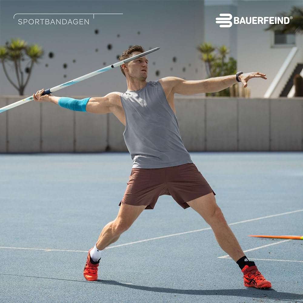 BAUERFEIND Ellenbogen Sleeve „Sports Compression Elbow Support“, 1 Unisex Ellenbogenbandage mit Kompression, Für Basketball, Leichtathletik und bei Ball- und Schlagsportarten, Rechts & Links tragbar