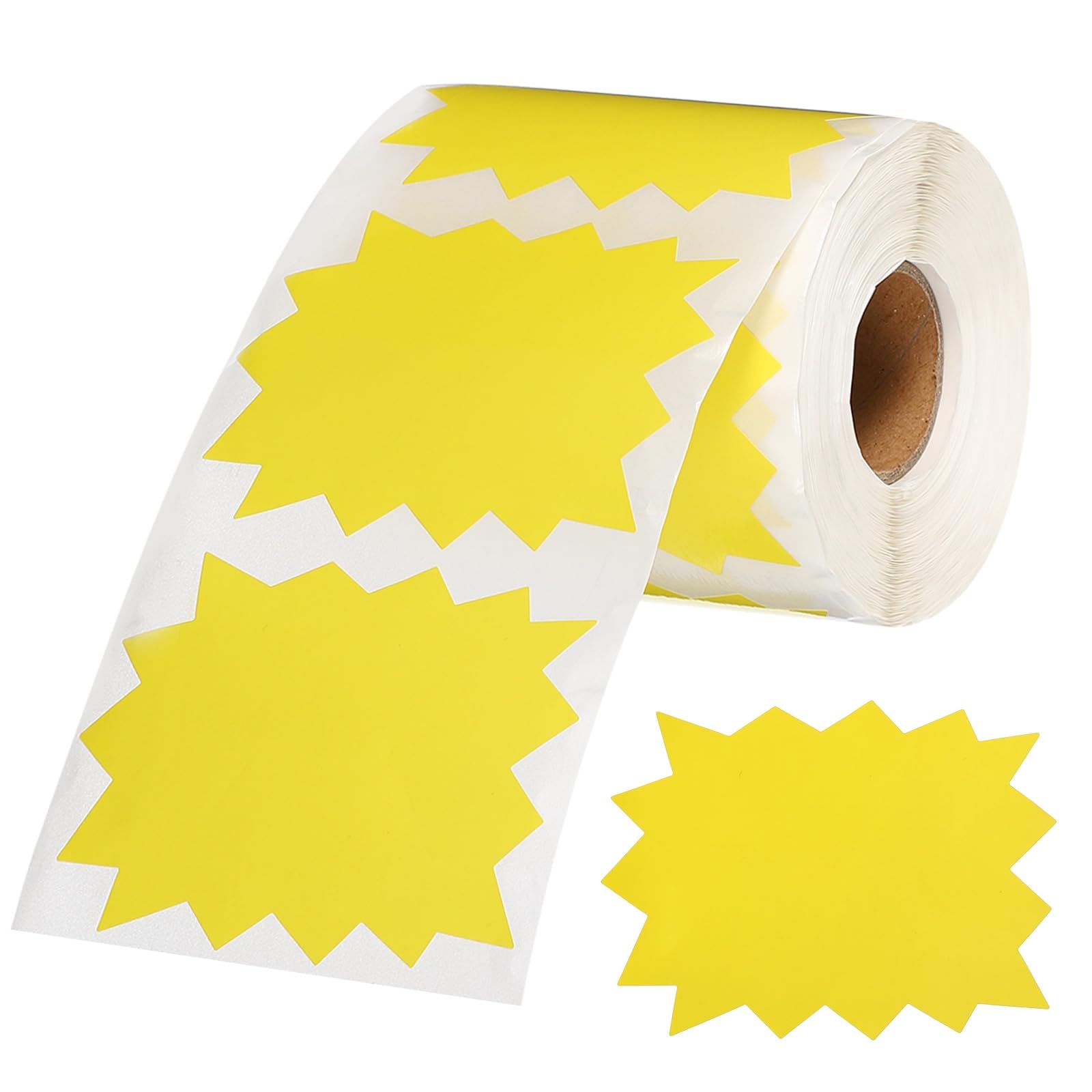 PATIKIL 500Pcs Burst Labels, 4 x 3 Star Signs Burst Fluorescent Neon Signs Price Tags Stickers Self-Adhesive Large Sale Sticker for Retail Store Market Business Garage Sale, Yellow