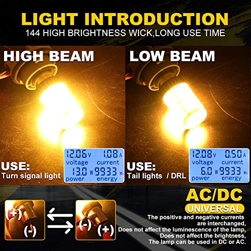 Boodlied 14.8Watts 9-30V Super Bright 1157 Bay15D 2357 2057 Led Bulbs Amber/Yellow 144-Smd 3014 Chips For Car Rv Reverse Lights Turn Signal Lights.2-Pack. #TOP4