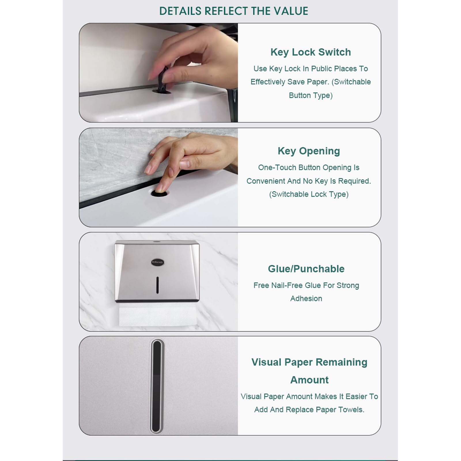 Generisch Gewerblicher Wandhandtuchspender – Vielseitiger Halter für mehrfach gefaltete/dreifach gefaltete/C-gefaltete Papierhandtücher in Küche und WC – Elegantes silbernes Finish