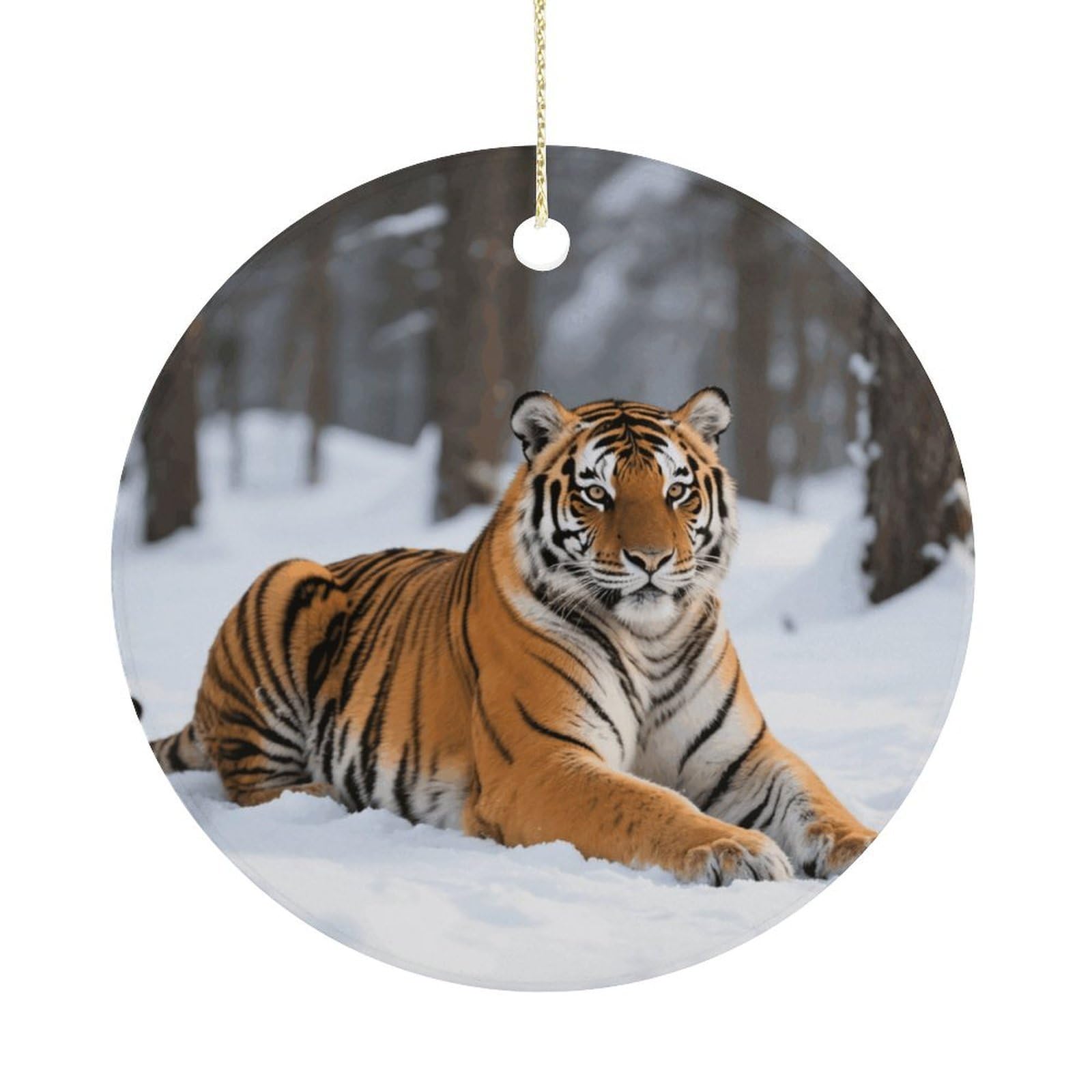 Personalized Christmas Ornaments 2025 Ceramic Hanging Siberian Tiger Ornaments with Gold String Double-Sided Vintage Holiday Decorations for Tree Mantel Tabletop Xmas Party Favors