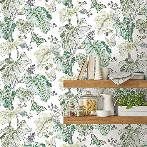 RoomMates RMK11585RL Green and Gray Boho Palm Peel and Stick Wallpaper, Green & Gray, 45.7 x 47.9 cm - Image 3