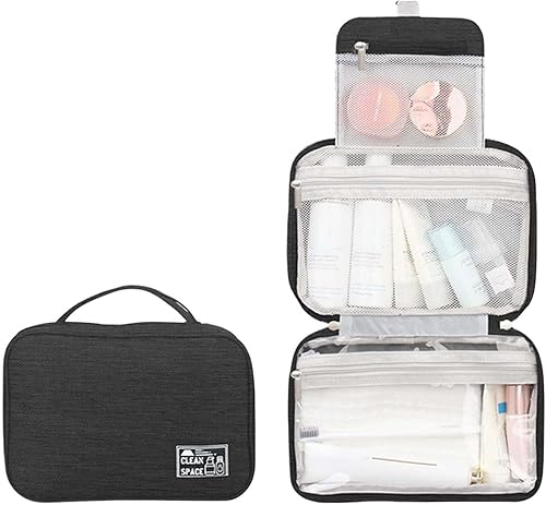 Sdoveb Bolsa de aseo portátil, impermeable, bolsa de cosméticos de maquillaje, bolsa de viaje con gancho para colgar, organizador de viaje para