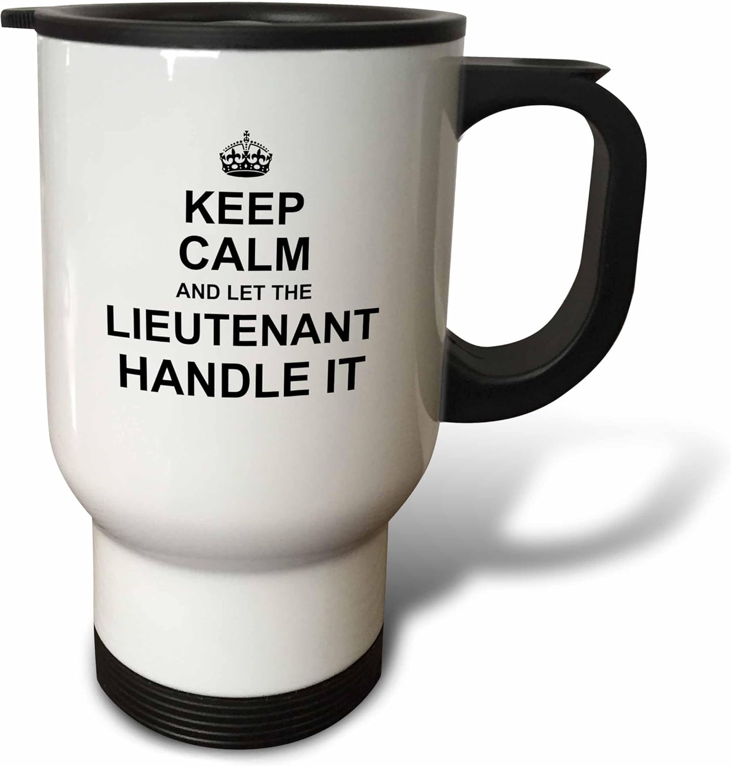 3dRose "Keep Calm & Let The Lieutenant Handle It Funny Career Job Pride Gift Stainless Steel" Travel Mug, 14 oz, Natural