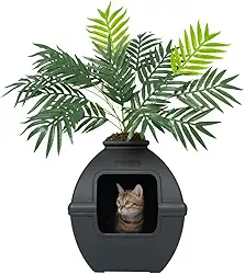 Good Pet Stuff Caixa de areia oculta para gatos com planta artificial, plantador de pátio quadrado decorativo, controle de odor de filtro de carvão, fácil de limpar, feito nos EUA, kit base, preto