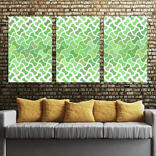 Tableau triptyque vert courbé avec cadre en bois pour salon - 5