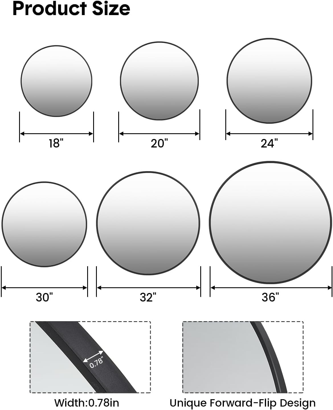 Circle Mirror, 18 Inch Black Round Wall Mirror, Metal Framed Modern Decorative Items for Entryway, Living Room, Bathroom, Dining Room & Hallway, Black Black 18"L x 18"W image 2 of 8 B0F9F5SPSG