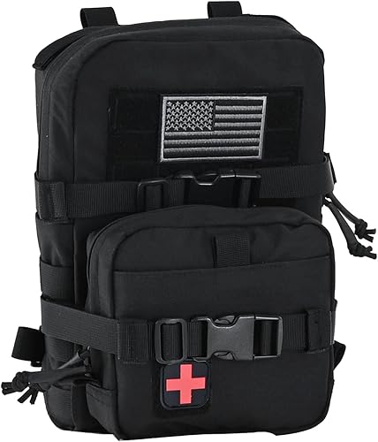 Vista 16 de Mini paquete de hidratación táctica Molle, transportador de hidratación Molle con bolsa IFAK y bandera de EE. UU. y parche Med, Hydropack